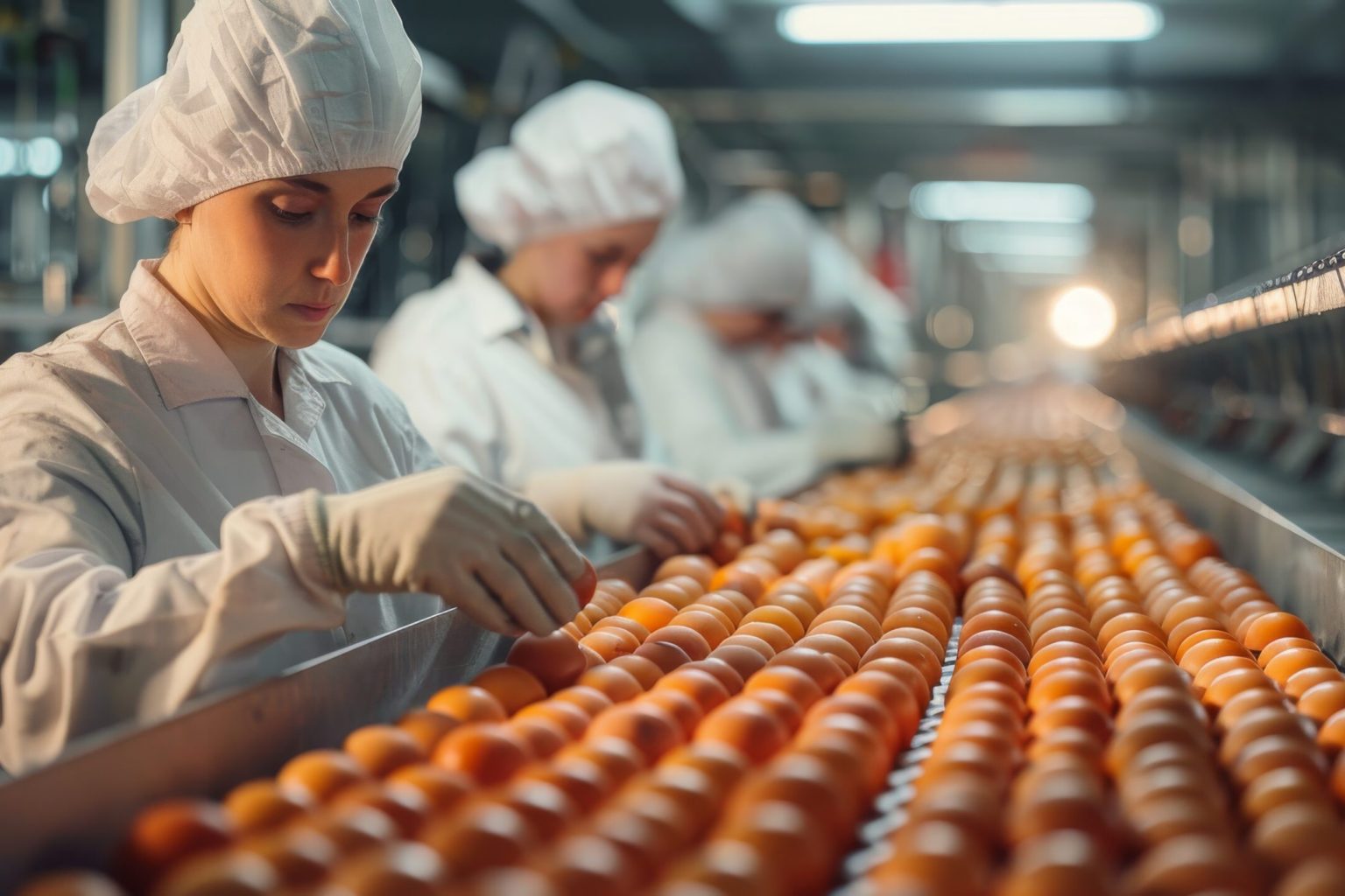 chicken farm scene with poultry people